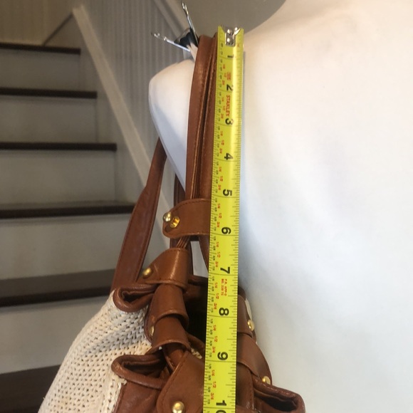 SHARIF AMERICANA Knit Leather Accent Drawstring Bucket Backpack Sling Bag - Picture 8 of 17